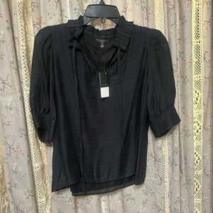 Anthropologie Current Air Black Puff Sleeve Blouse Size XS NWT